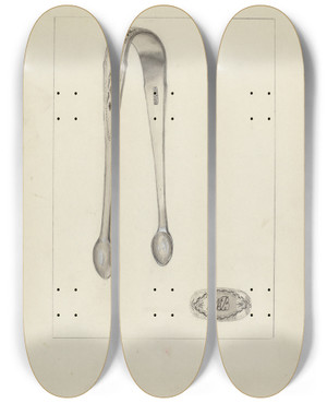 Triptych art skateboard deck of Anthony Zuccarello Silver Sugar Tongs_1 by Anthony Zuccarello