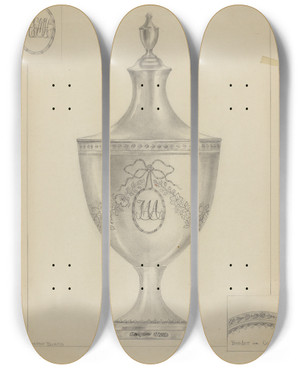 Triptych art skateboard deck of Hester Duany Silver Sugar Bowl_4 by Hester Duany (1891-1964)