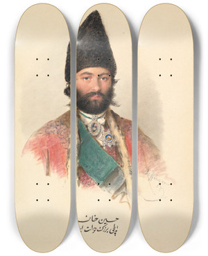 Triptych art skateboard deck of Moritz Michael Daffinger Hussein Khan by Moritz Michael Daffinger (1790-1849)