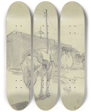 Triptych art skateboard deck of Rudolf Gudden Square In Morocco_1 by Rudolf Gudden (1863-1935)