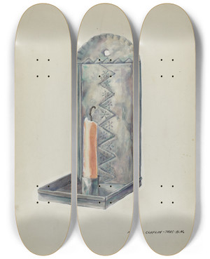 Triptych art skateboard deck of Majel G Claflin Tin Sconce_2 by Majel G Claflin (1893-1941)