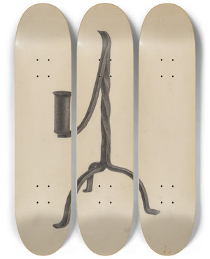 Triptych art skateboard deck of William Schmidt Three Legged Candlestick by William Schmidt