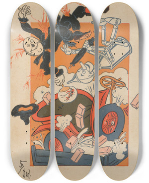 Triptych art skateboard deck of William Wallace Denslow Denslows Scarecrow And The Tinman Pl3 by William Wallace Denslow (1856-1915)