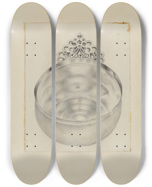 Triptych art skateboard deck of Amelia Tuccio Silver Bowl_1 by Amelia Tuccio (20-)