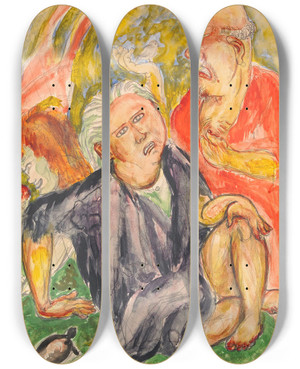 Triptych art skateboard deck of Nils Dardel Samtal by Nils Dardel (1888-1943)