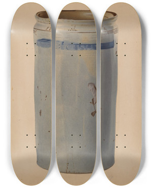 Triptych art skateboard deck of Arthur G Merkley Stone Storage Jar by Arthur G Merkley