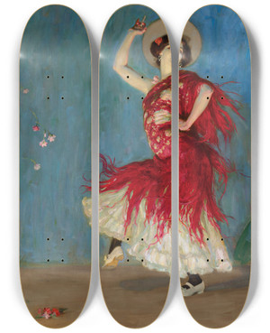 Triptych art skateboard deck of Arthur Kampf Spanische Tnzerin by Arthur Kampf (1865-1950)
