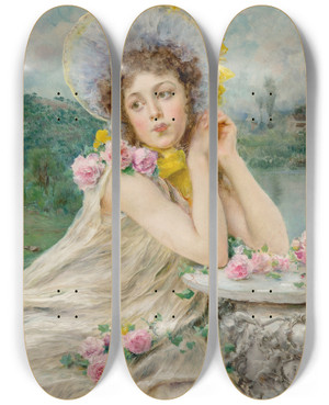 Triptych art skateboard deck of Federico Andreotti Lost In Thought by Federico Andreotti (1847-1930)