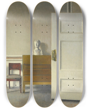 Triptych art skateboard deck of Vilhelm Hammershi Interior With A Bust by Vilhelm Hammershoi (1864-1916)