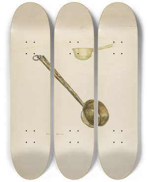 Triptych art skateboard deck of Stanley Mazur Starch Strainer by Stanley Mazur