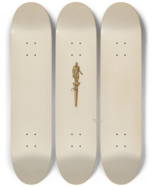 Triptych art skateboard deck of Harry Grossen Watch Key_4 by Harry Grossen