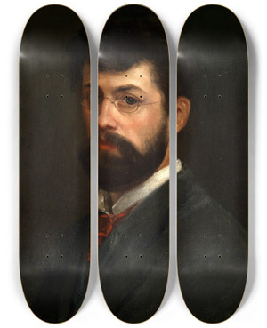 Triptych art skateboard deck of Albert Lang Selfportrait by Albert Lang (1847-1933)
