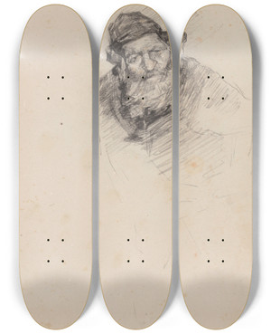 Triptych art skateboard deck of James Ensor Man In A Hat by James Ensor (1860-1949)