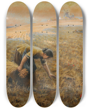 Triptych art skateboard deck of Arthur Foord Hughes Gleaning by Arthur Foord Hughes (1856-1934)