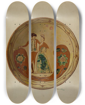 Triptych art skateboard deck of Eugene Shellady Pa German Pie Plate by Eugene Shellady