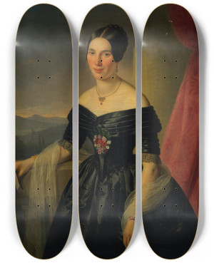Triptych art skateboard deck of Joseph Weidner Damenbildnis by Joseph Weidner (1801-1871)