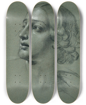 Triptych art skateboard deck of Johann Peter Krafft Kopfstudie Zu Arindal Und Daura_2 by Johann Peter Krafft (1780-1856)