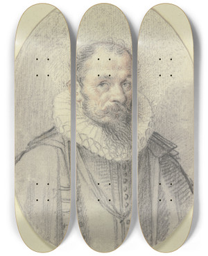 Triptych art skateboard deck of Lorenz Strauch Brustbild Eines Mannes Mit Spitzbart by Lorenz Strauch (1554-1630)