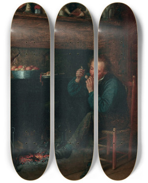 Triptych art skateboard deck of Eastman Johnson Study From Life Down East by Eastman Johnson (1824-1906)