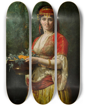 Triptych art skateboard deck of Thobald Chartran The Orange Seller by Theobald Chartran (1849-1907)