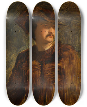 Triptych art skateboard deck of Robert Scott Lauder Study Of A Huntsman by Robert Scott Lauder (1803-1869)