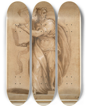 Triptych art skateboard deck of Francesco De Rossi Prophet by Francesco de' Rossi (1510-1563)