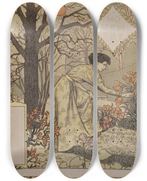 Triptych art skateboard deck of Eugne Grasset Novembre by Eugene Grasset (1841-1917)