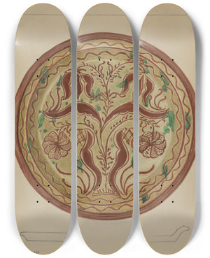 Triptych art skateboard deck of Charles Garjian Pa German Plate_2 by Charles Garjian