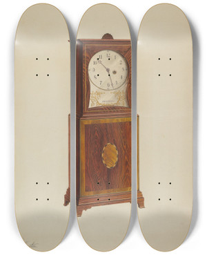 Triptych art skateboard deck of Ferdinand Cartier Shelf Clock_1 by Ferdinand Cartier