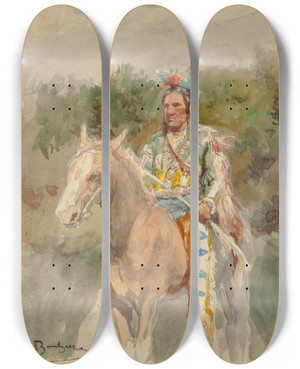 Triptych art skateboard deck of Rosa Bonheur Indian On Horseback by Rosa Bonheur (1822-1899)