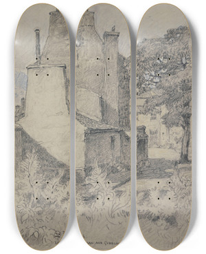 Triptych art skateboard deck of Ferdinand Boberg Logement Dartisan Aux Gobelins by Ferdinand Boberg (1860-1946)