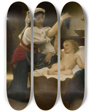Triptych art skateboard deck of William Bouguereau La Grappe De Raisin by William Bouguereau (1825-1905)