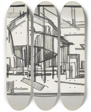 Triptych art skateboard deck of Reijer Stolk Schip Op Een Werfhelling_2 by Reijer Stolk (1896-1945)