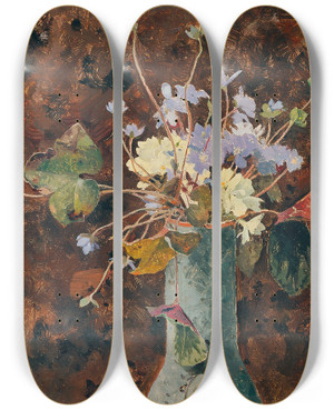 Triptych art skateboard deck of Eduard Zetsche Frhlingsblten by Eduard Zetsche (1844-1927)