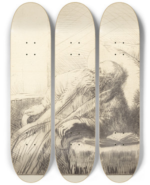 Triptych art skateboard deck of Alphonse Legros Convalescent Le Convalescent by Alphonse Legros (1837-1911)