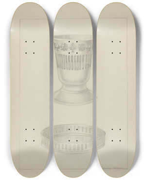 Triptych art skateboard deck of Ludmilla Calderon Silver Glass Holder by Ludmilla Calderon