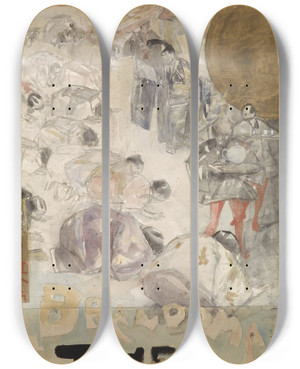 Triptych art skateboard deck of Marius Bauer Ontwerp Voor Een Affiche Voor Brandsmas Thee by Marius Bauer (1867-1932)
