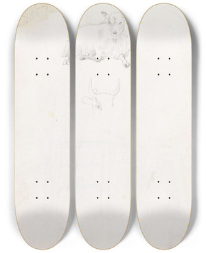Triptych art skateboard deck of Adolph Tidemand Dyrestudier by Adolph Tidemand (1814-1876)