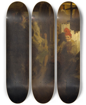 Triptych art skateboard deck of Anders Zorn Dancing In Gopsmor by Anders Zorn (1860-1920)