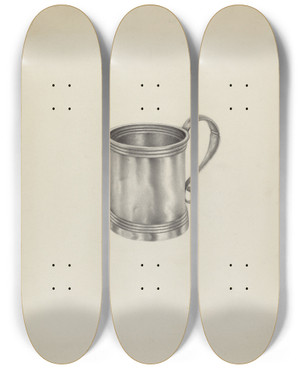 Triptych art skateboard deck of Aaron Fastovsky Silver Mug_3 by Aaron Fastovsky
