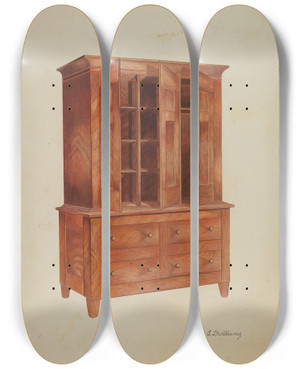 Triptych art skateboard deck of Edward D Williams Shaker Cabinet by Edward D Williams