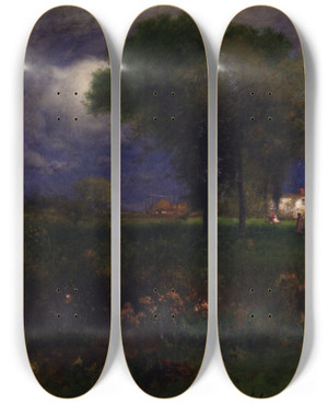 Triptych art skateboard deck of George Inness September Afternoon by George Inness (1825-1894)