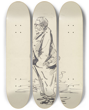 Triptych art skateboard deck of Rudolf Gudden Profile Of An Elderly Man by Rudolf Gudden (1863-1935)