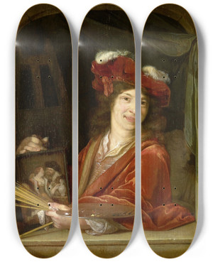 Triptych art skateboard deck of Adriaen Van Der Werff A Young Painter by Adriaen van der Werff (1659-1722)