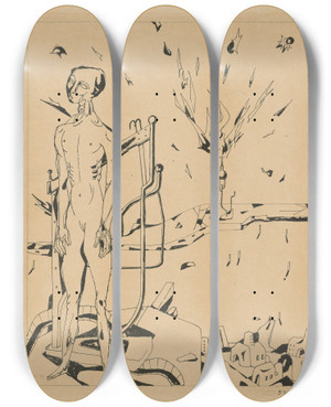 Triptych art skateboard deck of Tor Hoff Eksperimentet by Tor Hoff (1925-1976)