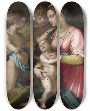 Triptych art skateboard deck of Andrea Del Sarto Charity by Andrea del Sarto (1486-1530)
