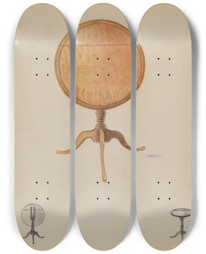 Triptych art skateboard deck of Herbert Marsh Crows Nest Tilt Top Table by Herbert Marsh