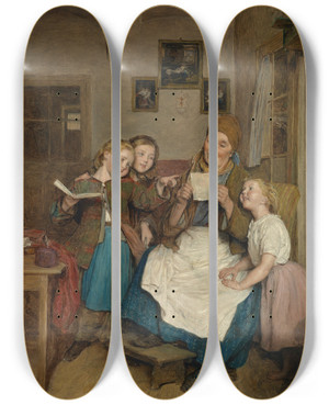Triptych art skateboard deck of Ferdinand Georg Waldmller Gromutter Mit Drei Enkelkindern by Ferdinand Georg Waldmuller (1793-1865)