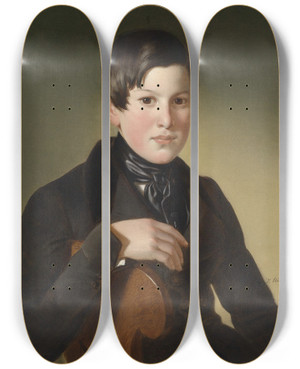 Triptych art skateboard deck of Joseph Weidner Bildnis Eines Knaben by Joseph Weidner (1801-1871)