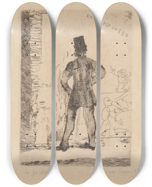 Triptych art skateboard deck of James Ensor The Pisser by James Ensor (1860-1949)